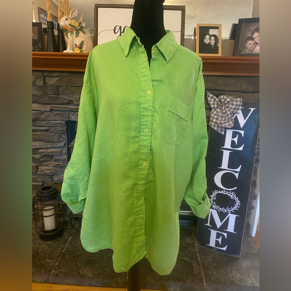 Sunny Leigh Lime Green Linen Button Down Top
